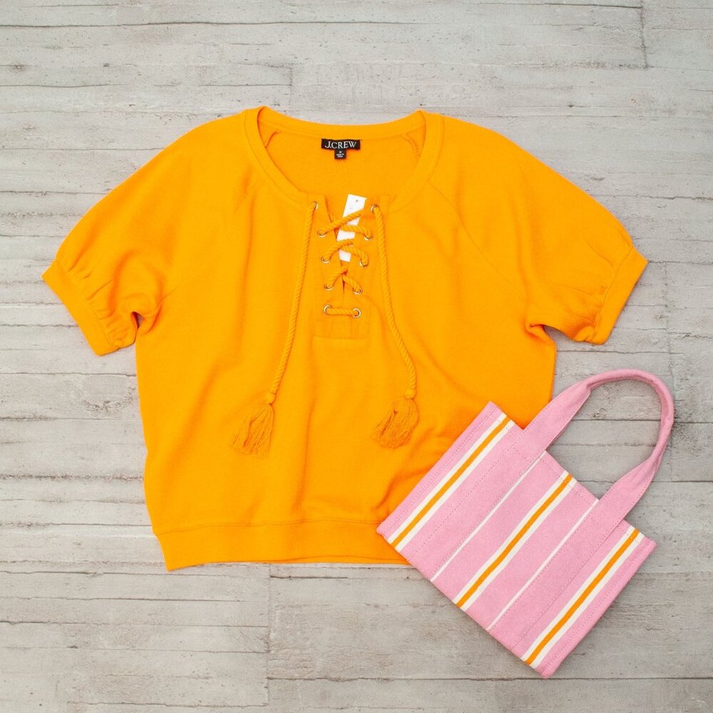 NWT J. Crew University Terry Short-sleeve Lace-up Shirt in Apricot size M